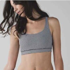 Lululemon Energy Sports Bra Womens 6 Black White Tiny Teeth Houndstooth Strappy